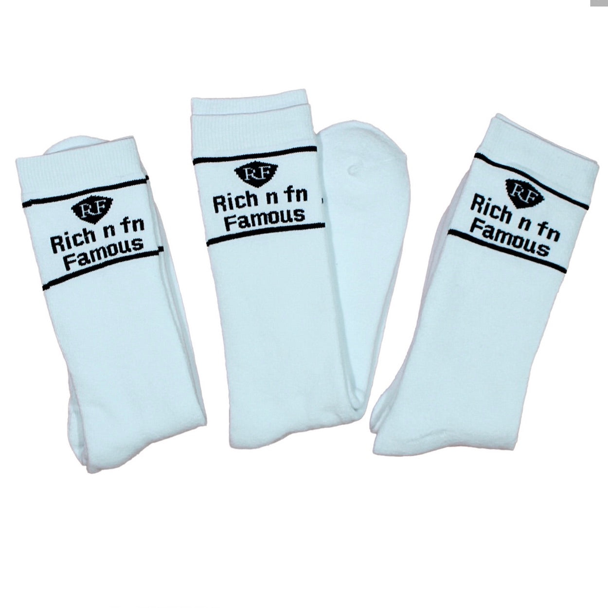 RNF Premium Calf Socks - 3 Pack Luxury Cotton Blend with Script Design (White)