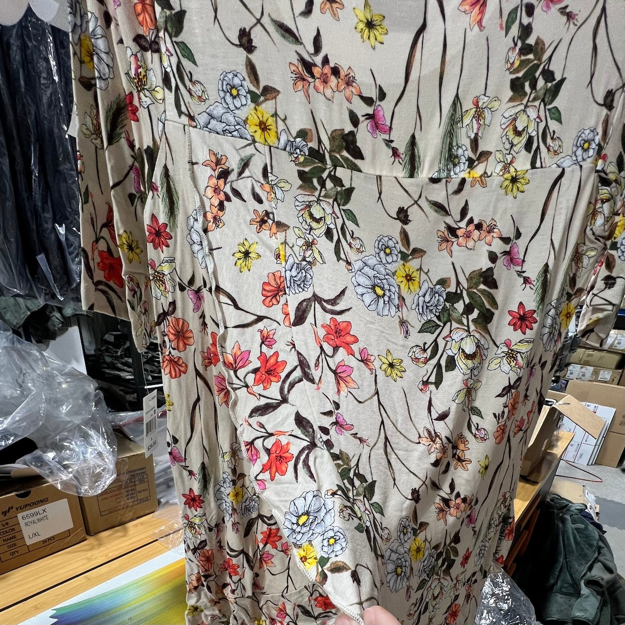 Women's Vibrant Floral Blouse with Cross-Over Back & Ruffled Hem by Sydney Gregory - Size Small Only