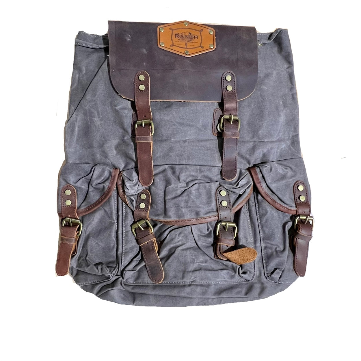 canvas backpack leather accents Large Waxed Canvas Leather Backpack - Durable Adventure Pack