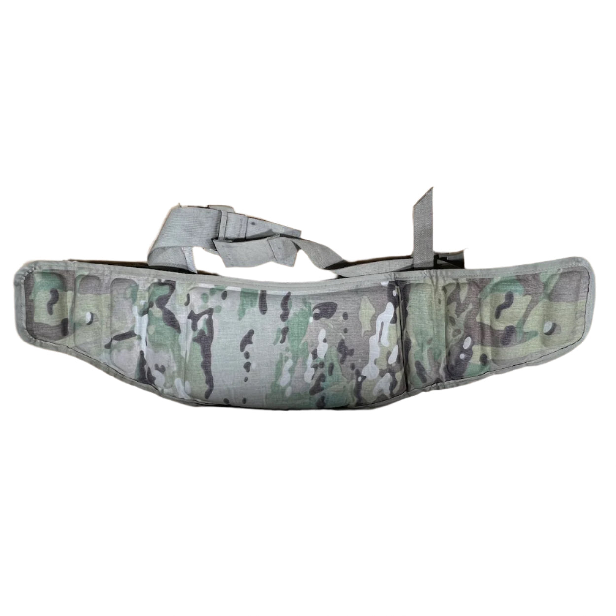 Camouflage-patterned belt on a white background