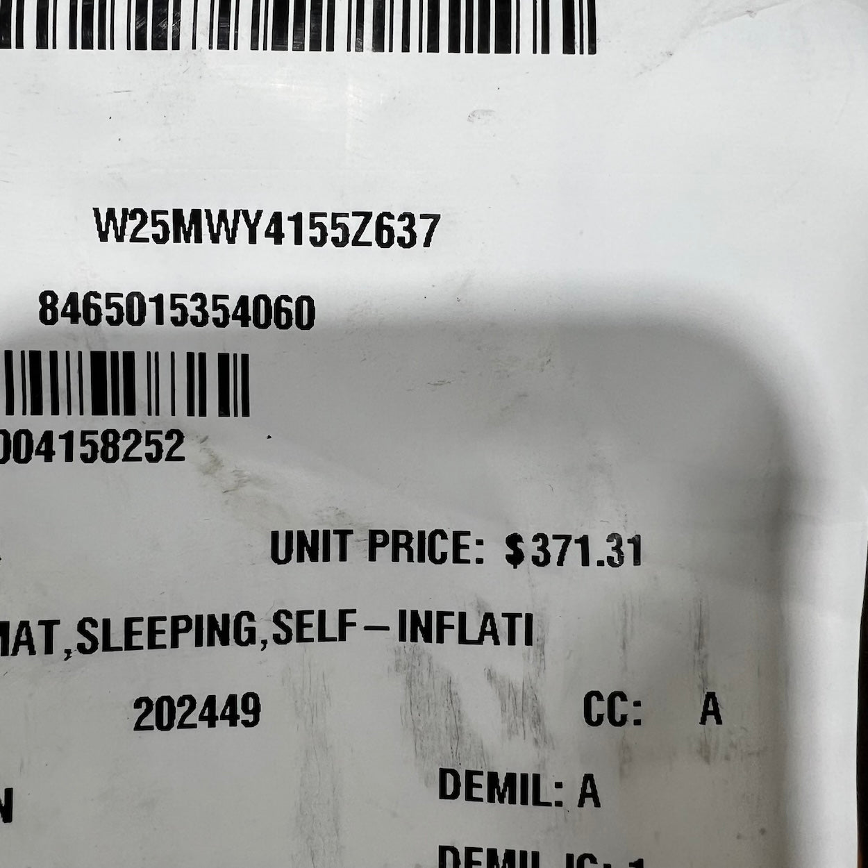 Military 3-Inch Self-Inflating Sleeping Mat - Original Issue (New/Unused)