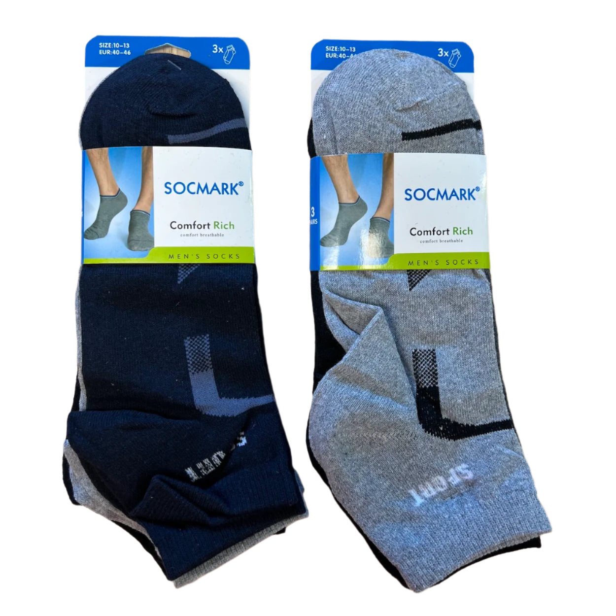 Socmark Comfort Rich Multi-Sport Socks - 6 Pack Cotton Blend (Black & Gray)