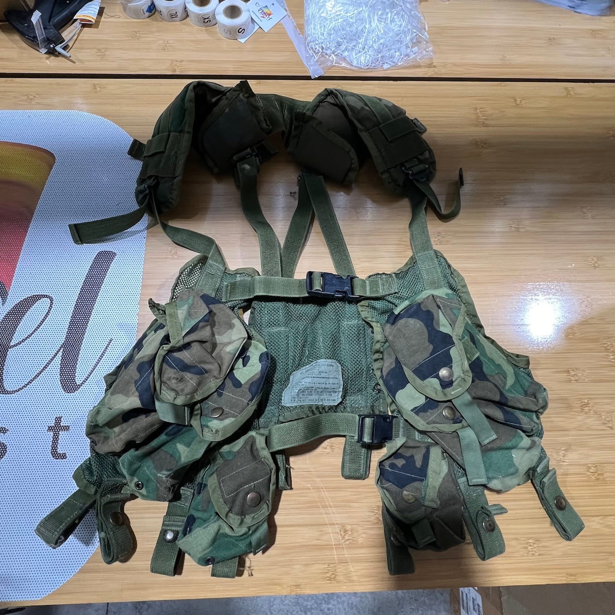 US Military Enhanced Tactical Load Bearing Vest with Pouches - Woodland Camo
