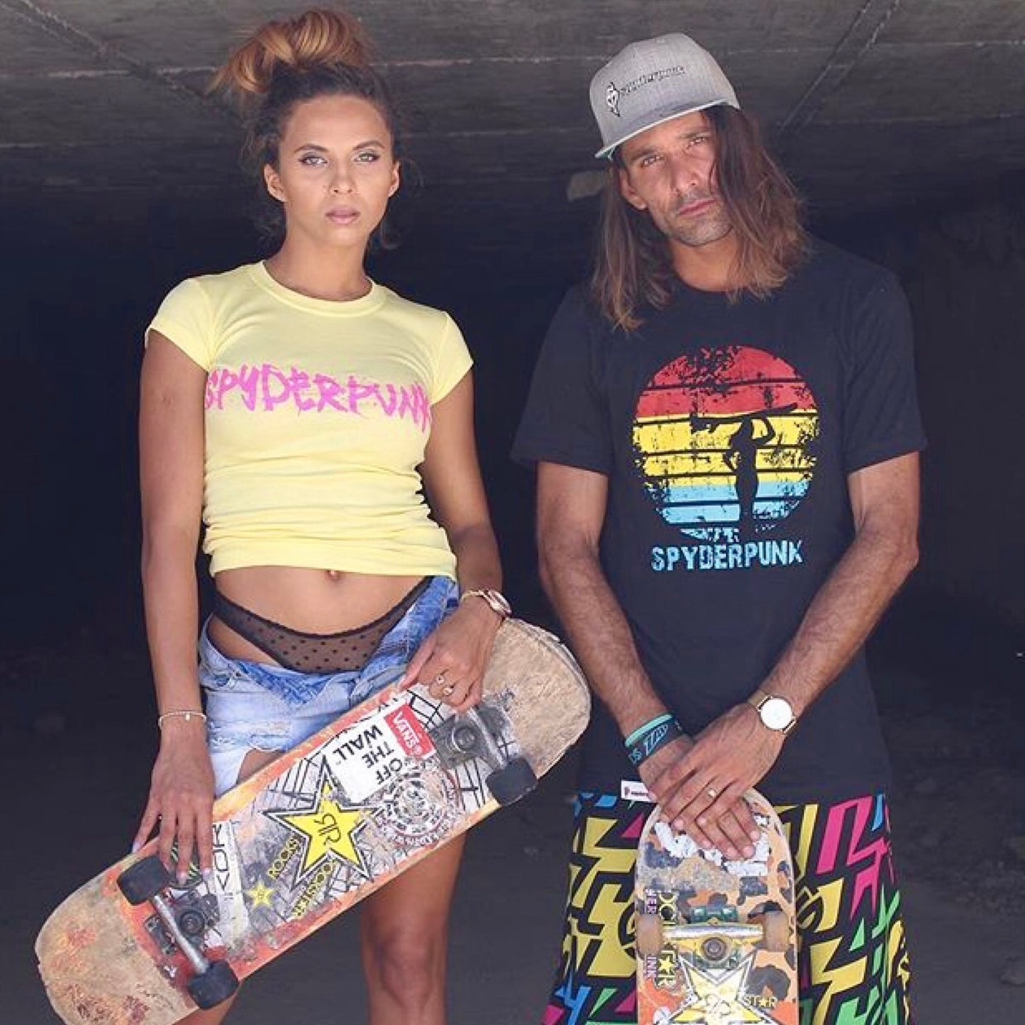 Spyderpunk Women's Fitted T-Shirt - Lemon Yellow with Pink Design