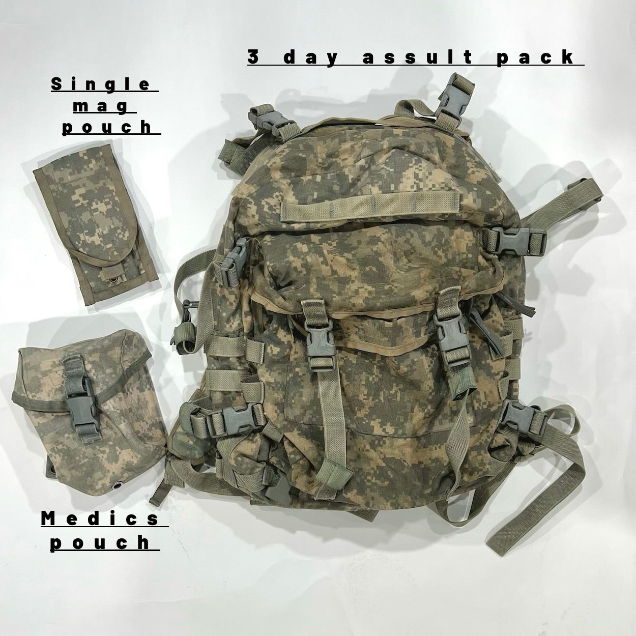 US Army 3 Day Assault Pack Rucksack ACU Digital MOLLE II Includes Extr ...