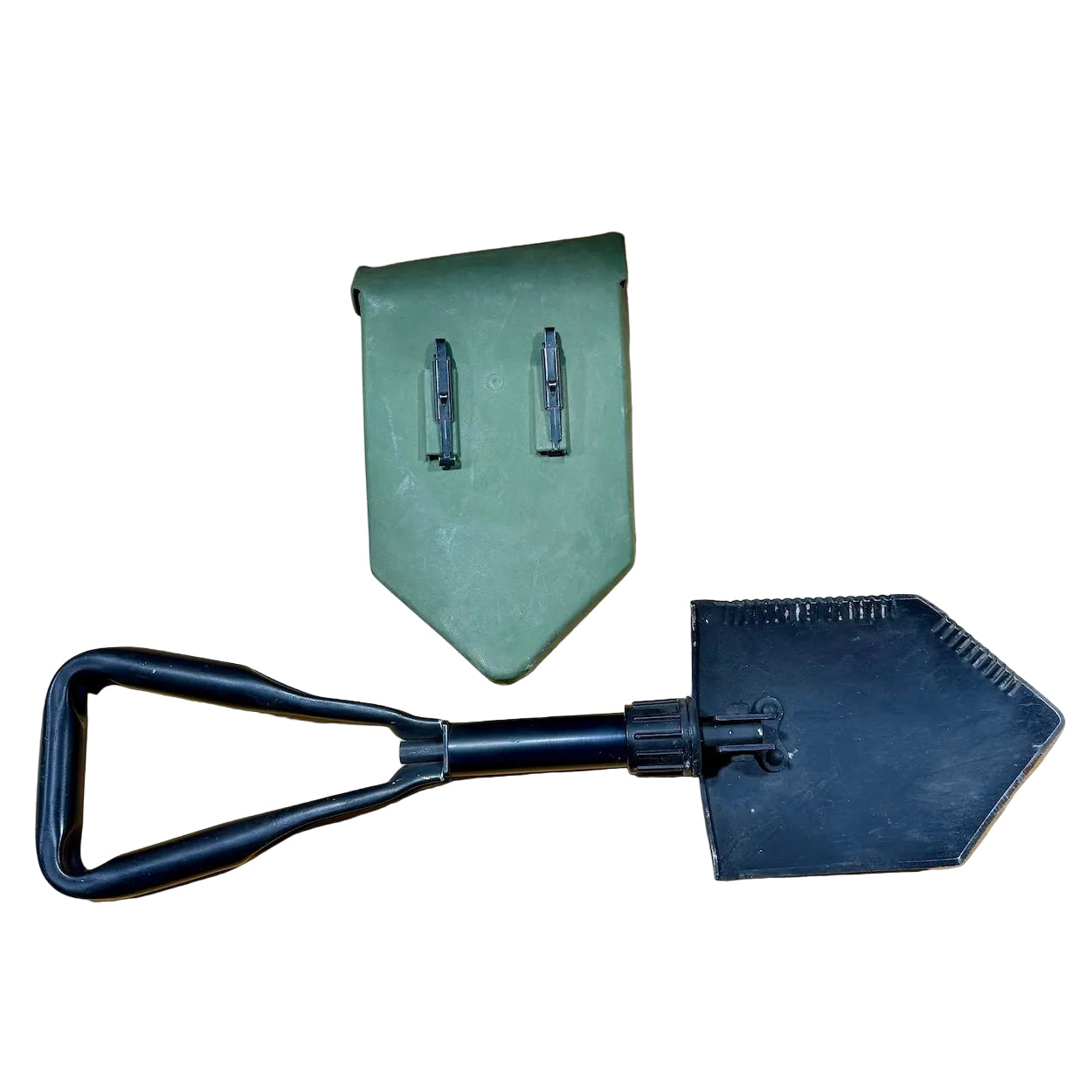 US Military Ames E-Tool Shovel Tri Fold D Handle W/Vinyl Alice Carrier Cover