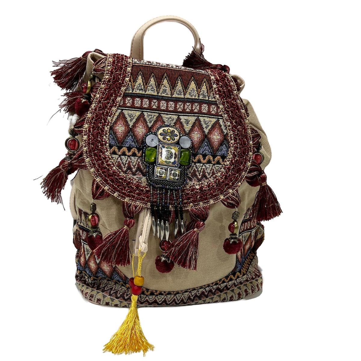 Boho Style Backpack | Blue & Tan