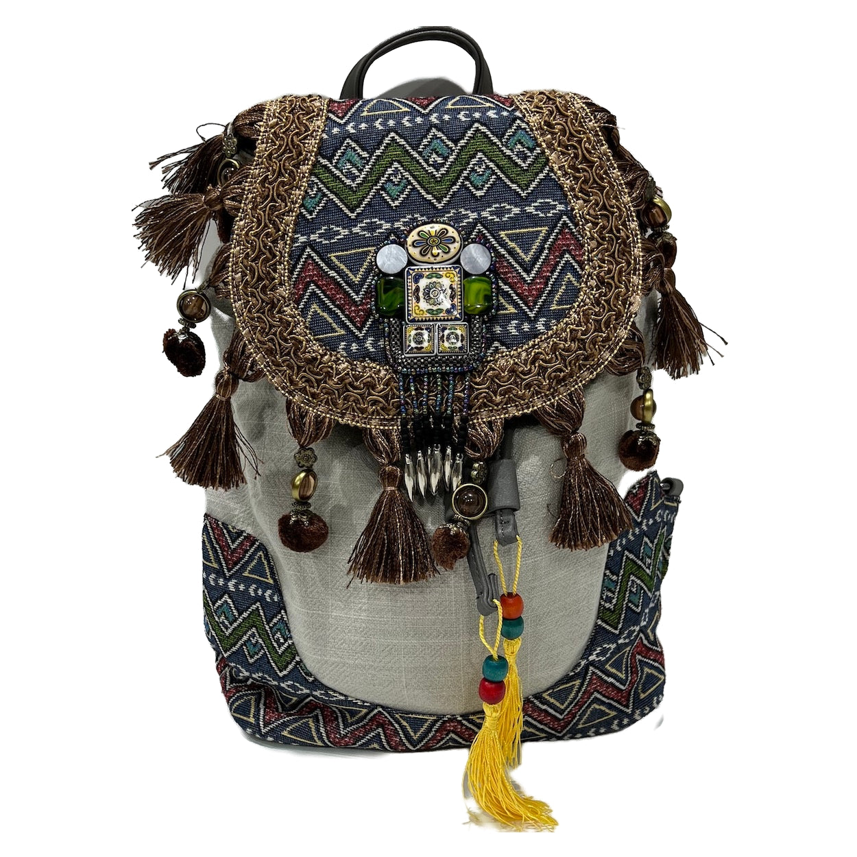 Boho Style Backpack Women Bohemian 3 Colors Blue Brown Tan Festival Travel Bag