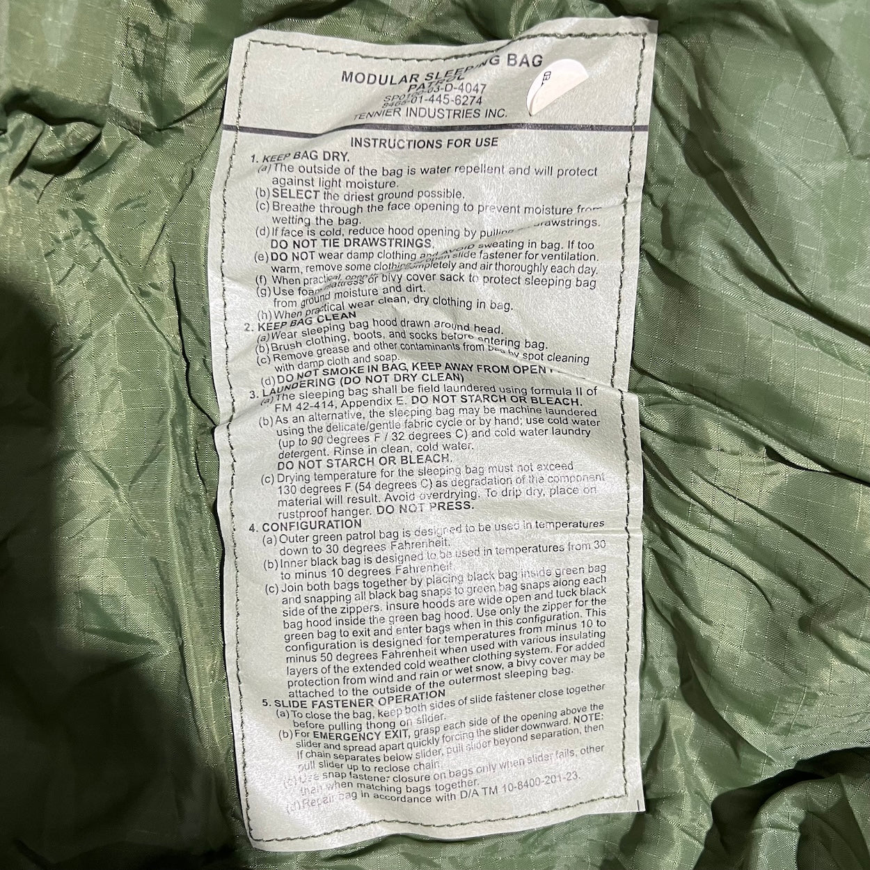 US Military Patrol Sleeping Bag - GI Camouflage Green Lightweight