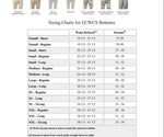 Sizing chart for ECWCS bottoms showing Regular Fit waist and inseam measurements