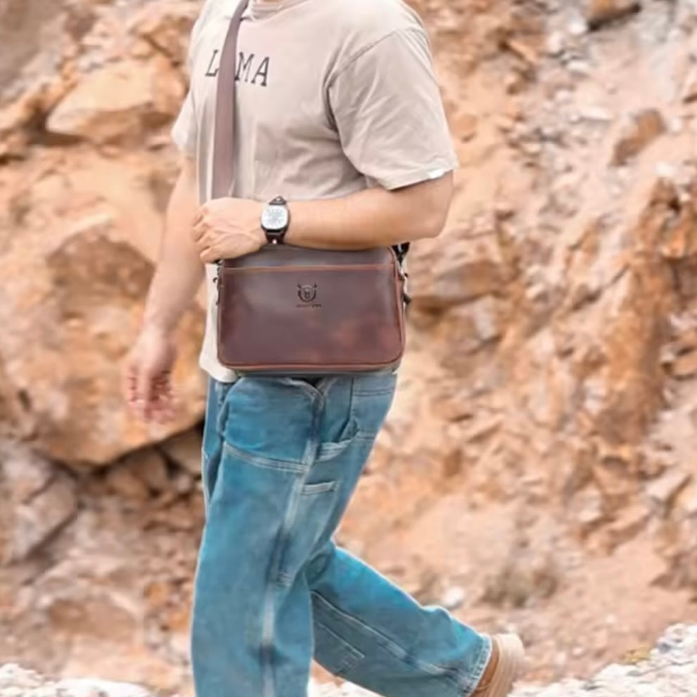 Premium Full Grain Leather Messenger Bag - 9.5" Soft Shoulder Bag