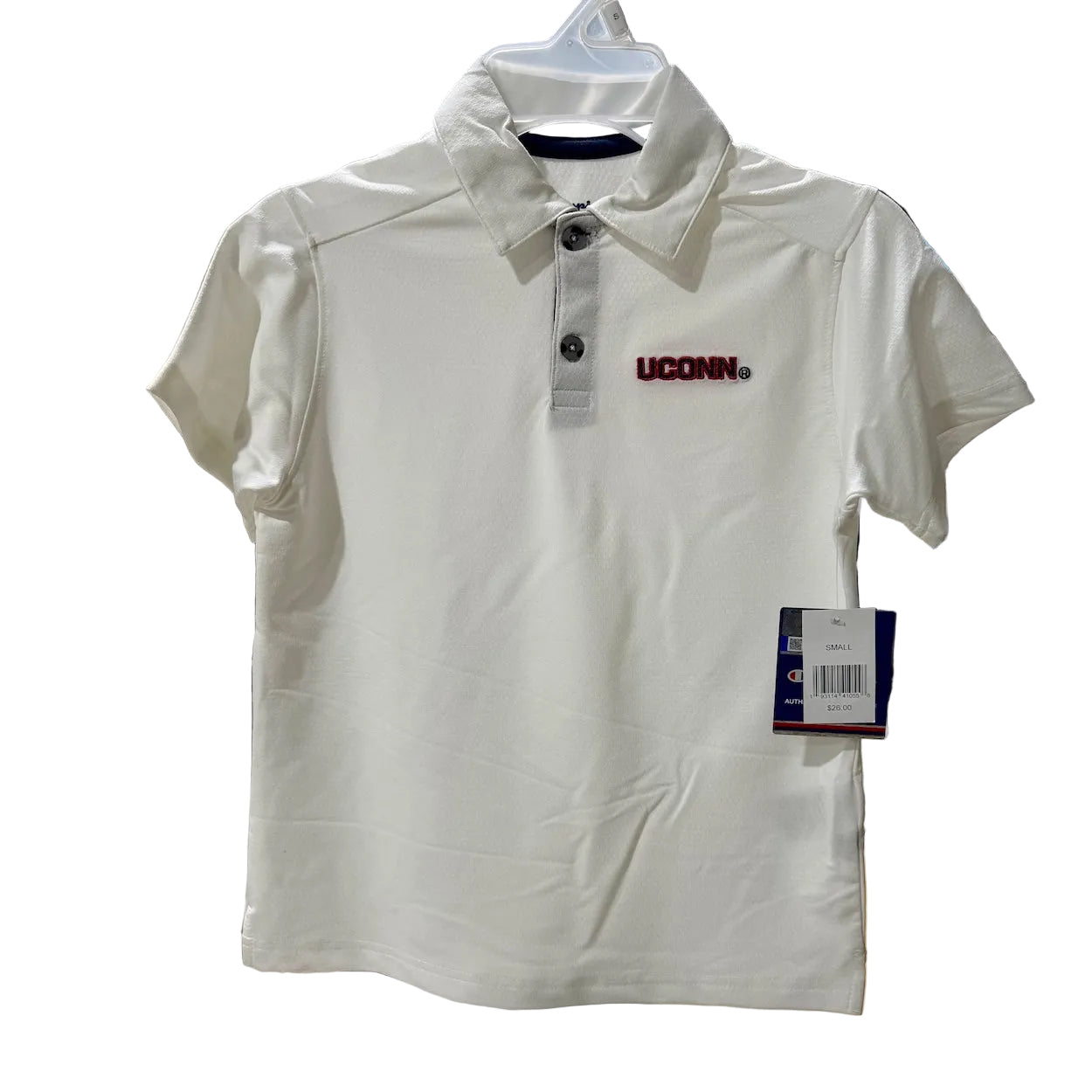UConn Huskies Youth White Embroidered Polo Shirt by Champion