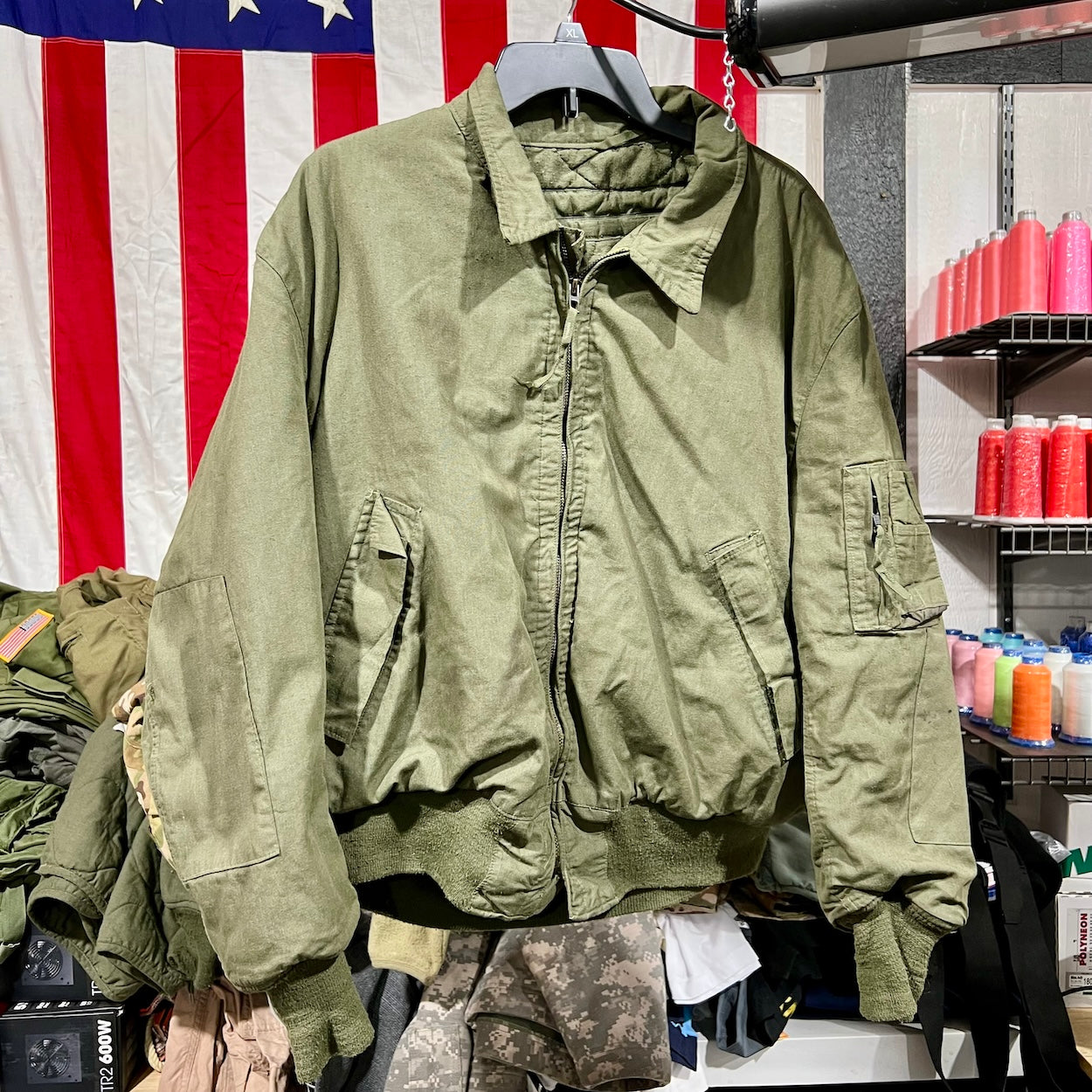 Military CWU-45/P Flight Jacket - Aramid Fire Resistant Cold Weather Coat Green Large