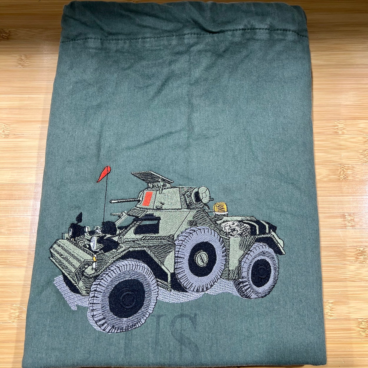 Vintage US Army Barrack Bag - Embroidered Ferret Armoured Car Military Laundry Bag