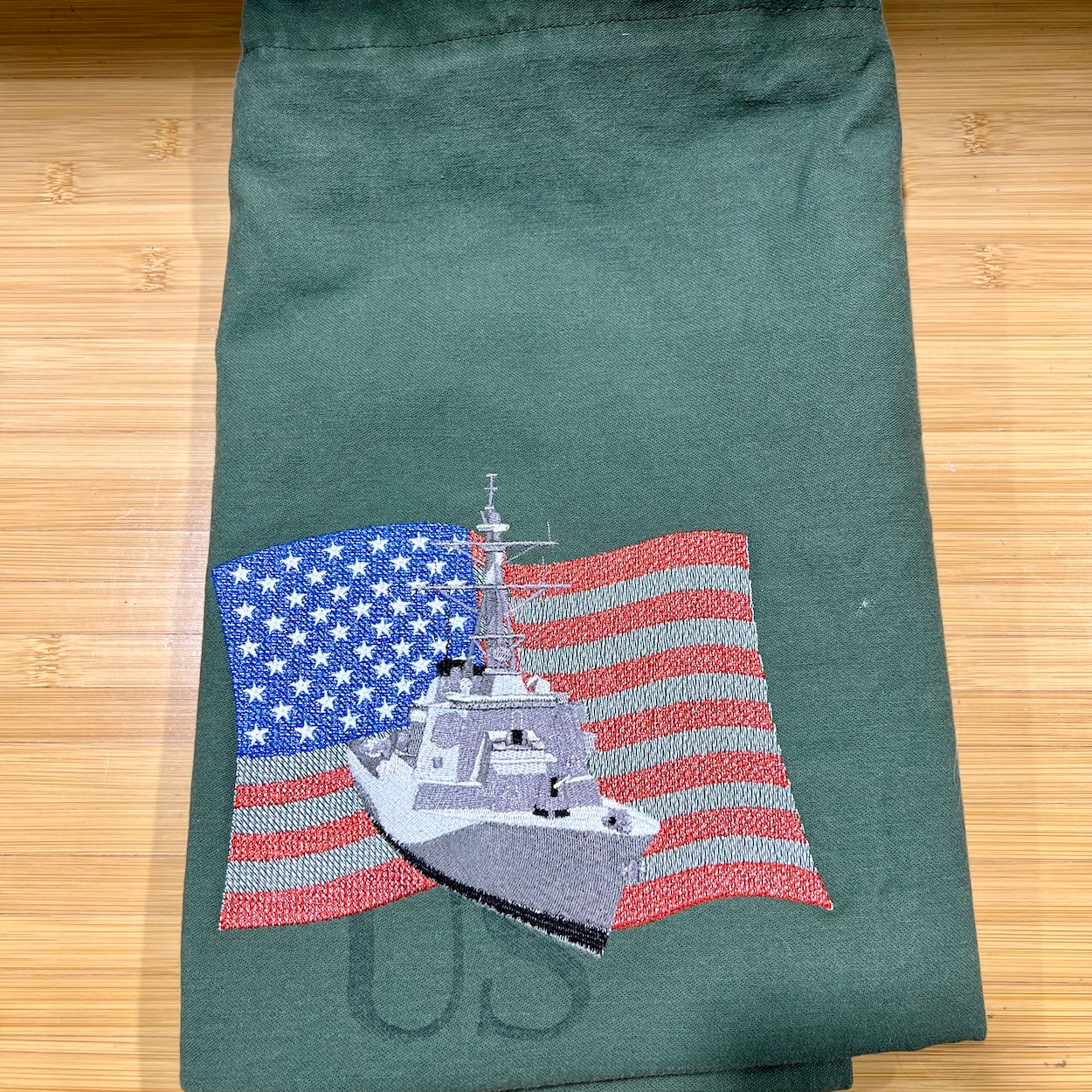 Vintage US Army Barrack Bag - Embroidered US Flag & Ship Military Laundry Bag