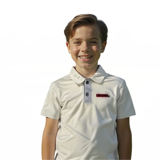 UConn Huskies Youth White Embroidered Polo Shirt by Champion - Sizes SM-XL