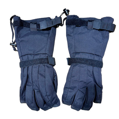 Pair of blue gloves with straps on a white background