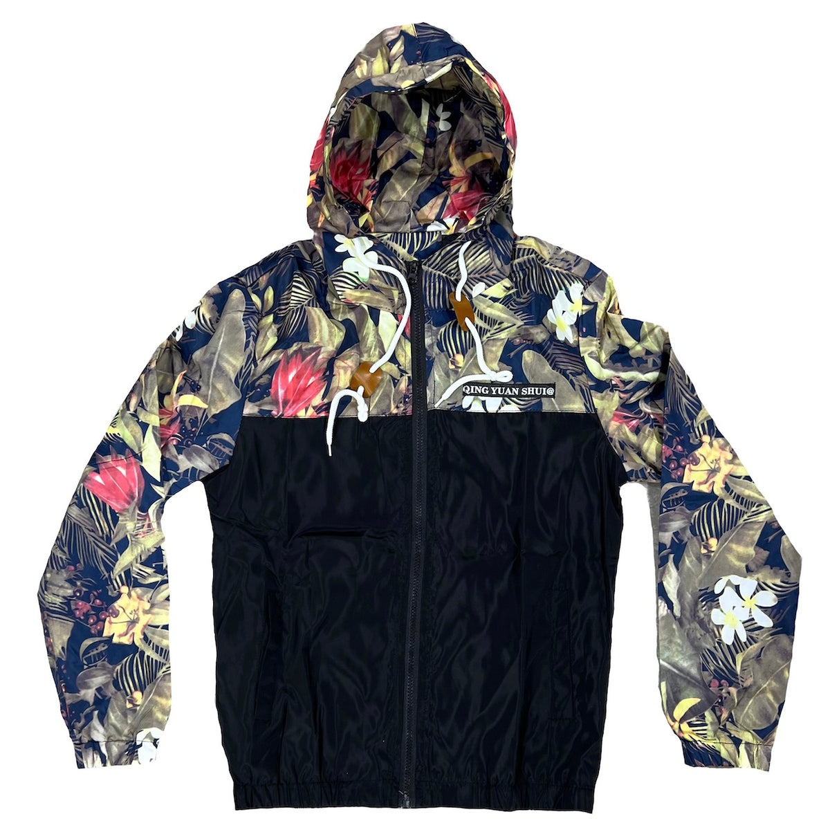 Women's Floral Print Hooded Windbreaker Jacket with Zip Pockets - 3 Colors Available