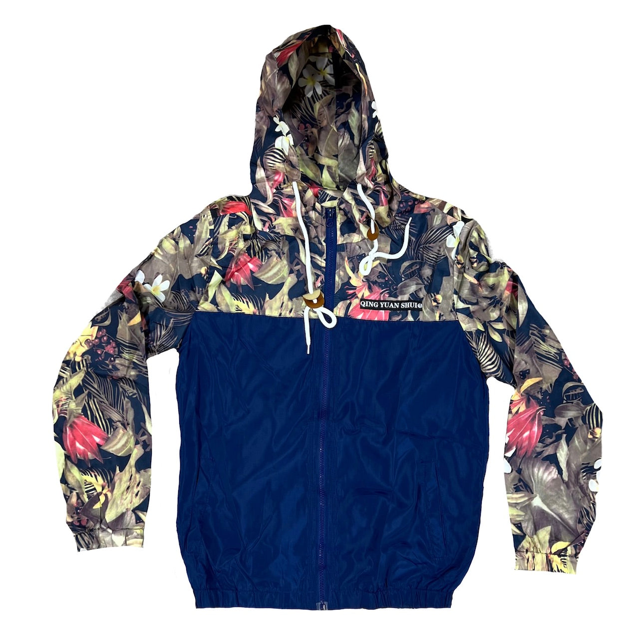 Women's Floral Print Hooded Windbreaker Jacket with Zip Pockets - 3 Colors Available