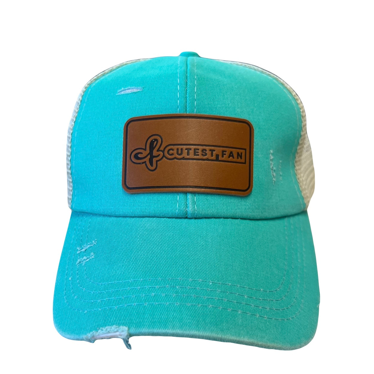 Cutest Fan® Ponytail Trucker Hat with Leather Patch - 2 Colors