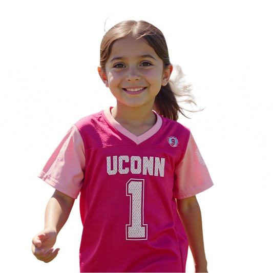 UConn Huskies Toddler Girls Hot Pink Football Jersey by Russell Sports - Sizes 2T-5T