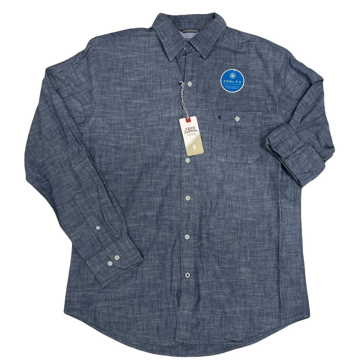 IZod Saltwater Classics Men's Button-Up Shirt - 100% Cotton Denim Blue