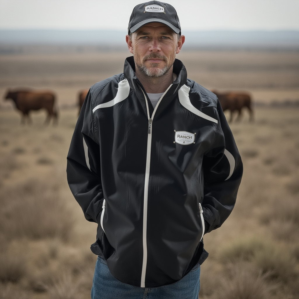 Short Ranch Jacket Ranch Clothing Lined Hooded Windbreaker Jacket with Zip Pockets ...