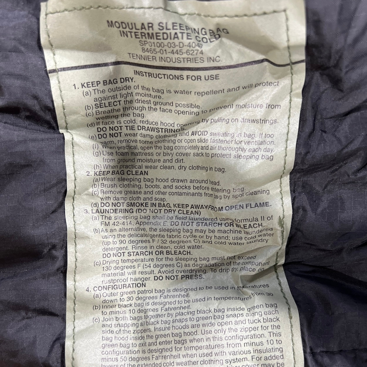 US Military Intermediate Cold Weather Sleeping Bag - Black Mummy Style