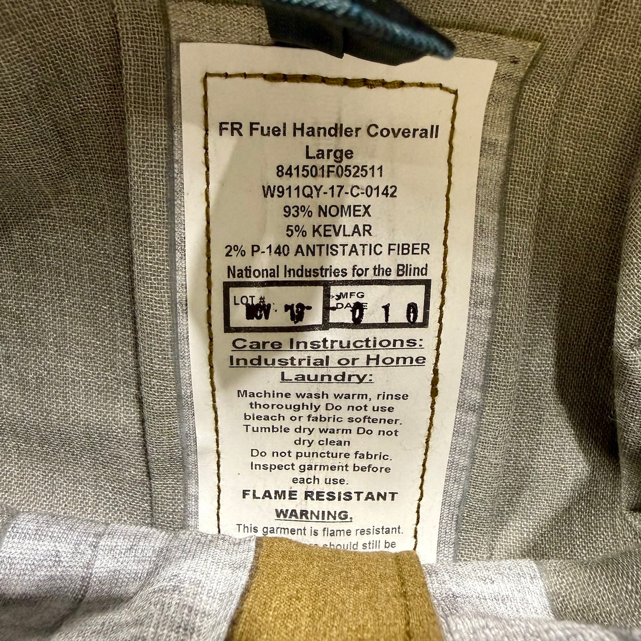US Military Fuel Handler Coveralls | Nomex FR | Coyote Brown | JP8 Flame Resistant | Large