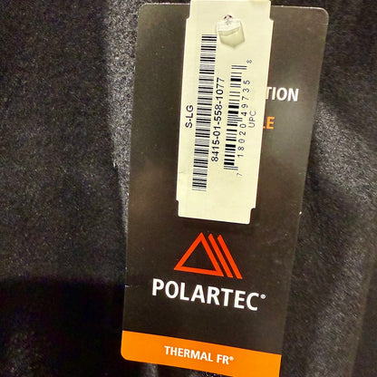 Polar Tec label with a barcode on a dark background