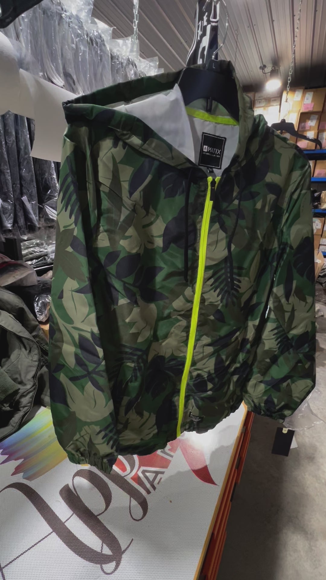 Men's Grey Hawaiian Print Hooded Windbreaker Jacket with Zip Pockets by Matix