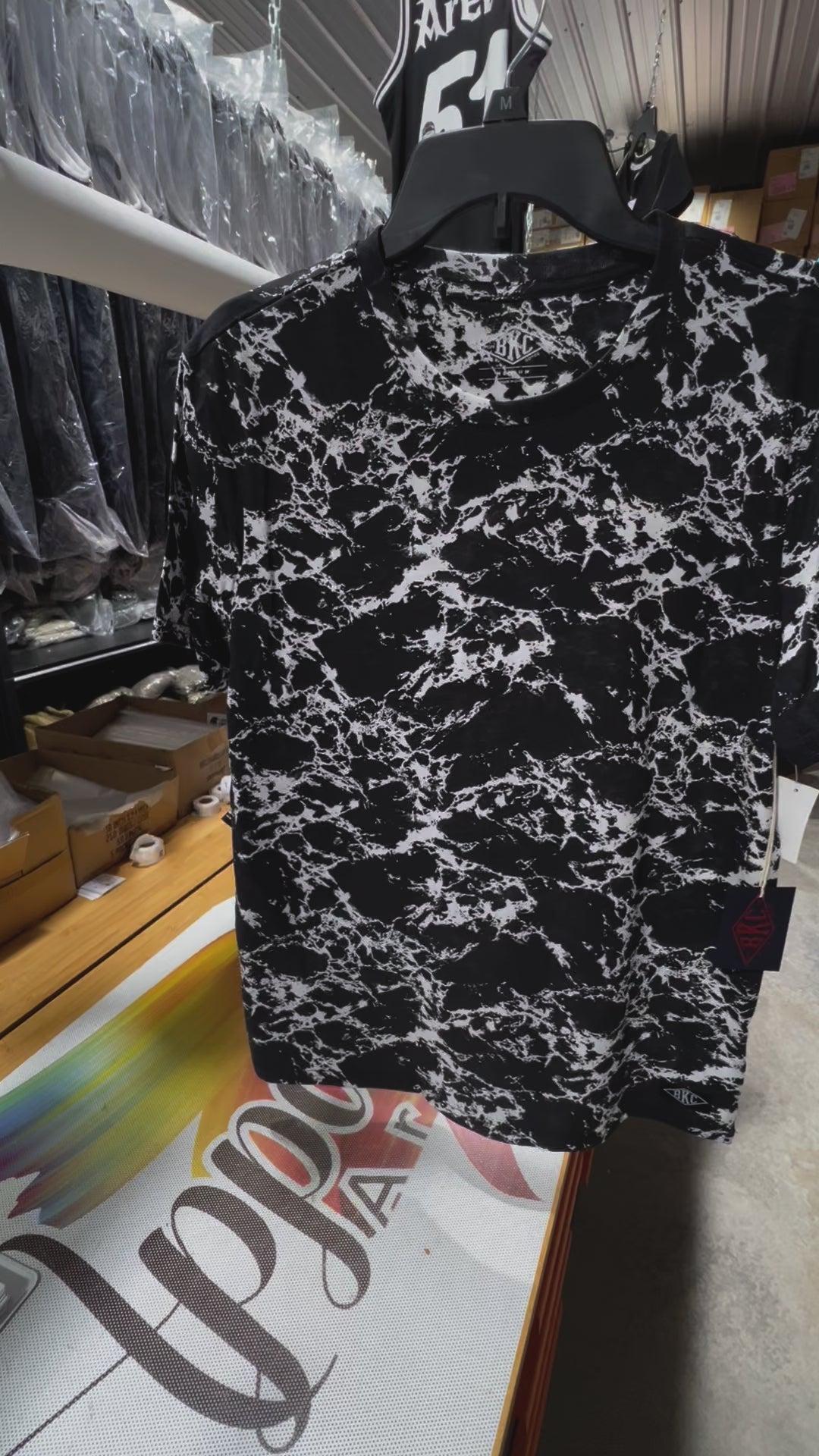 BKC Men's Marble Design T-Shirt - Medium Size (Black & White Print)