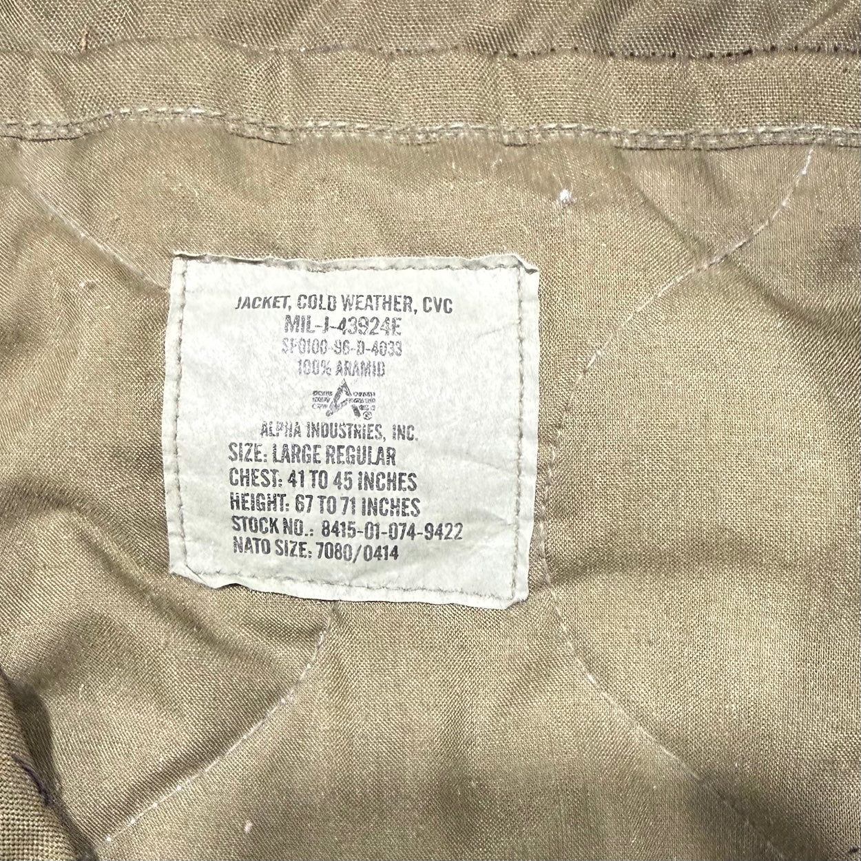 Vintage US Army Aramid Coat CVC Combat Vehicle Coat Large