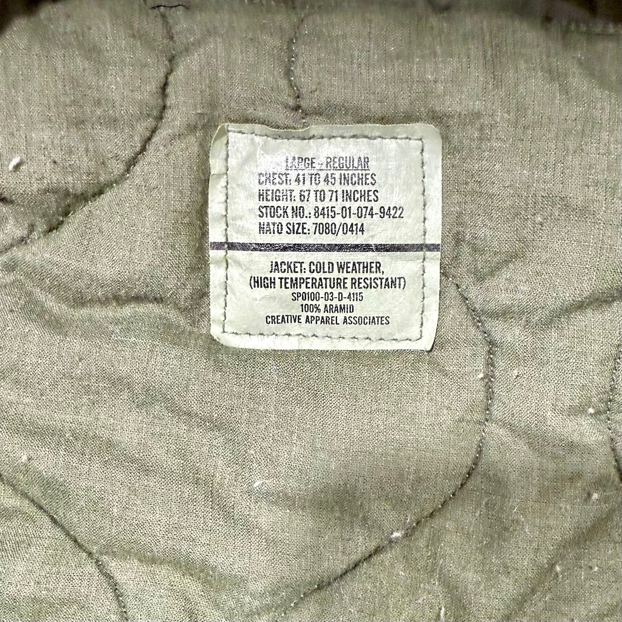 Vintage US Army Aramid Coat CVC Combat Vehicle Coat Large