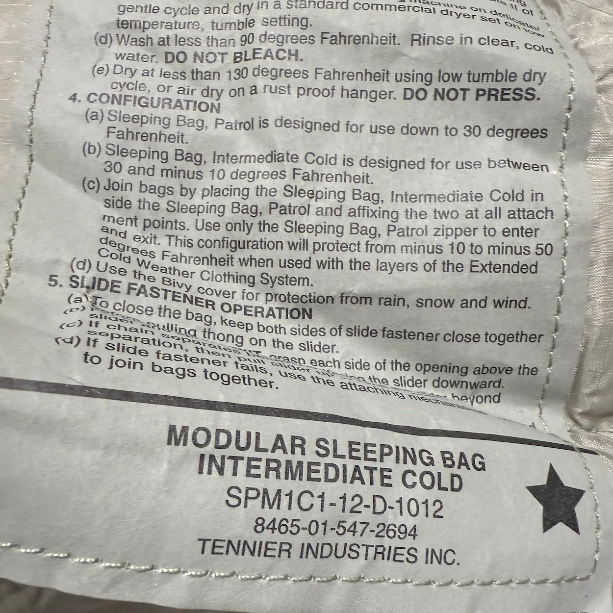 US Military Intermediate Cold Weather Sleeping Bag - Mummy Style USGI New