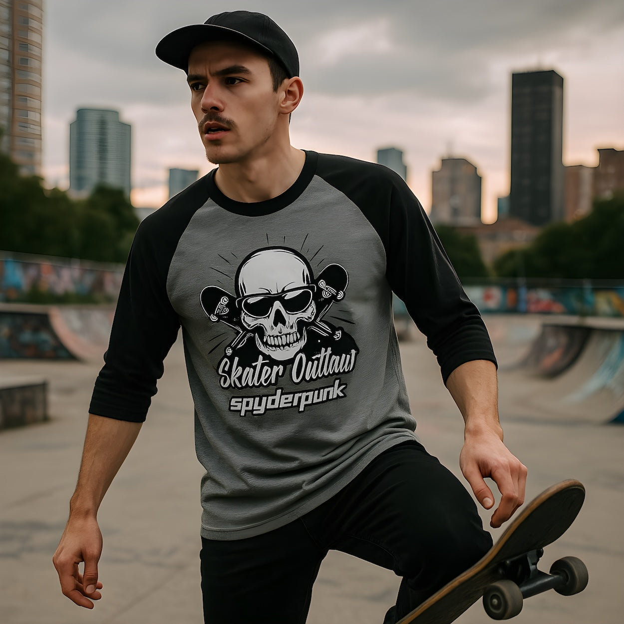 Spyderpunk Sports Skater Outlaw Raglan Tee - Premium Baseball Style