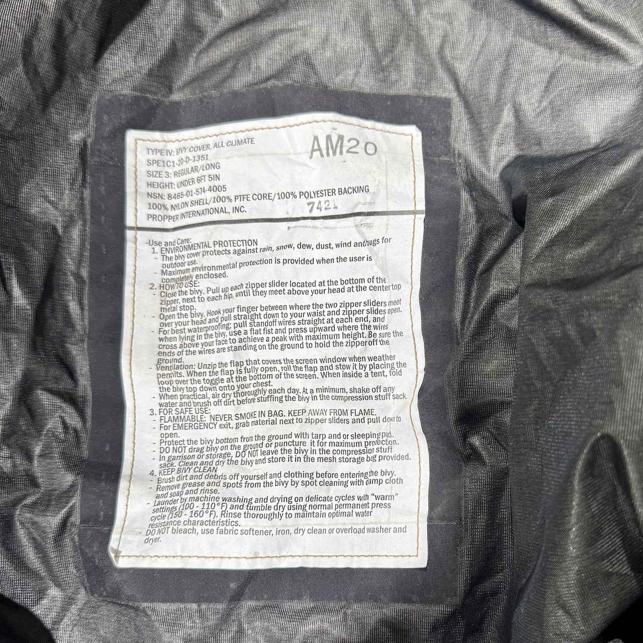 Propper USMC Bivy Sack, Sleeping Bag Cover, Coyote Tan With Face Net