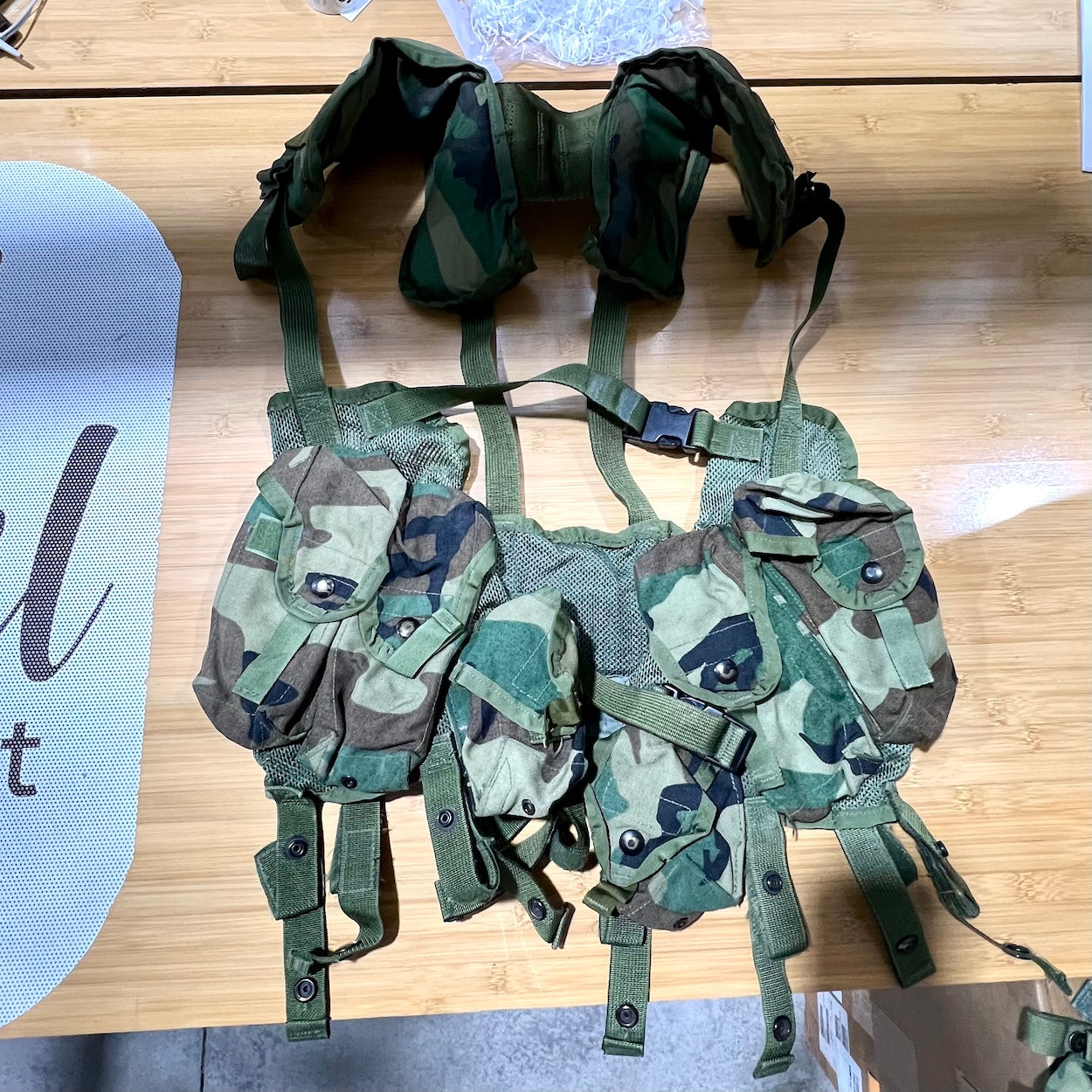 US Military Enhanced Tactical Load Bearing Vest with Pouches - Woodland Camo