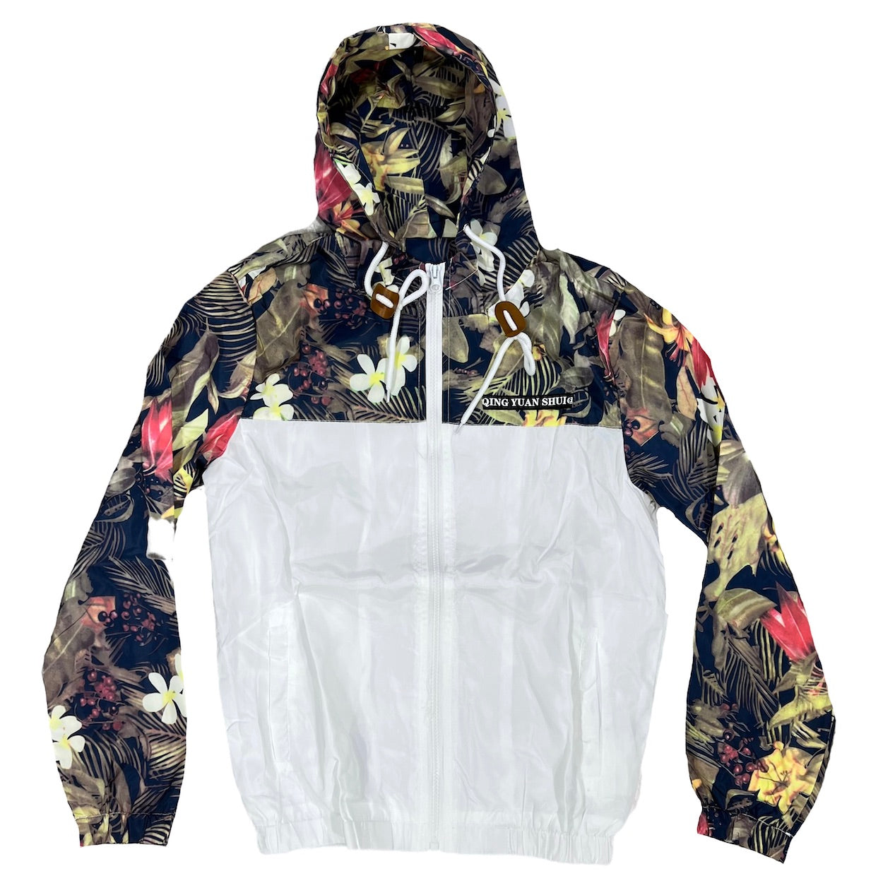Women's Floral Print Hooded Windbreaker Jacket with Zip Pockets - 3 Colors Available