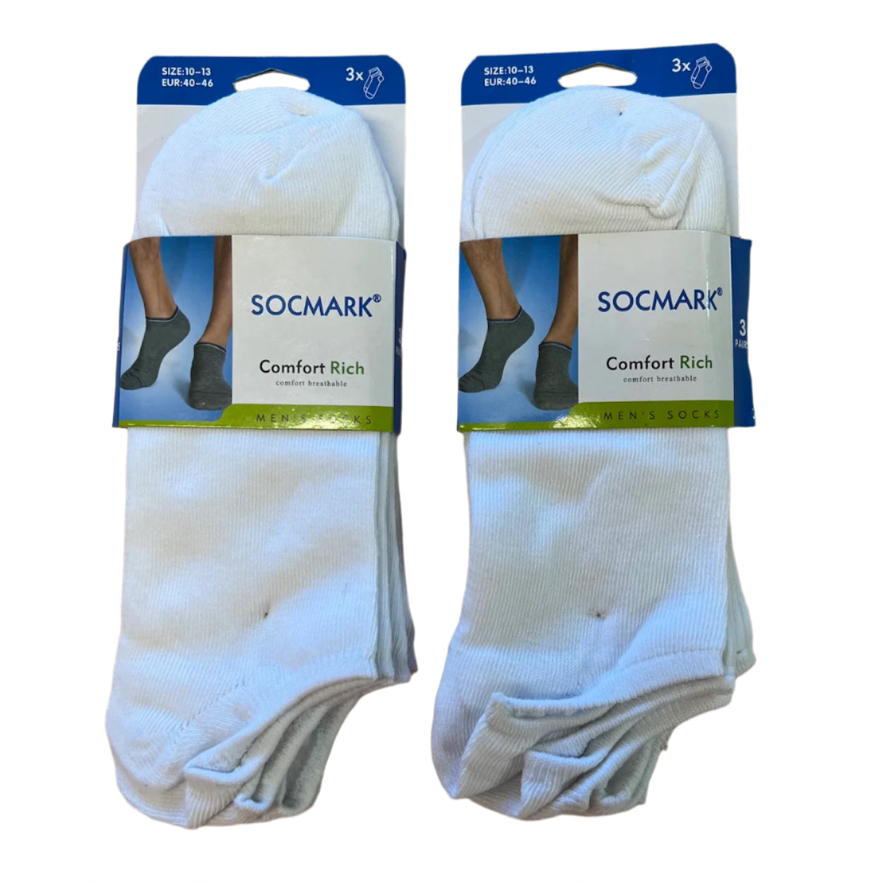 Socmark Low Cut Sport Socks 6 Pack Unisex Size 10-13 White 80% Cotton Spandex