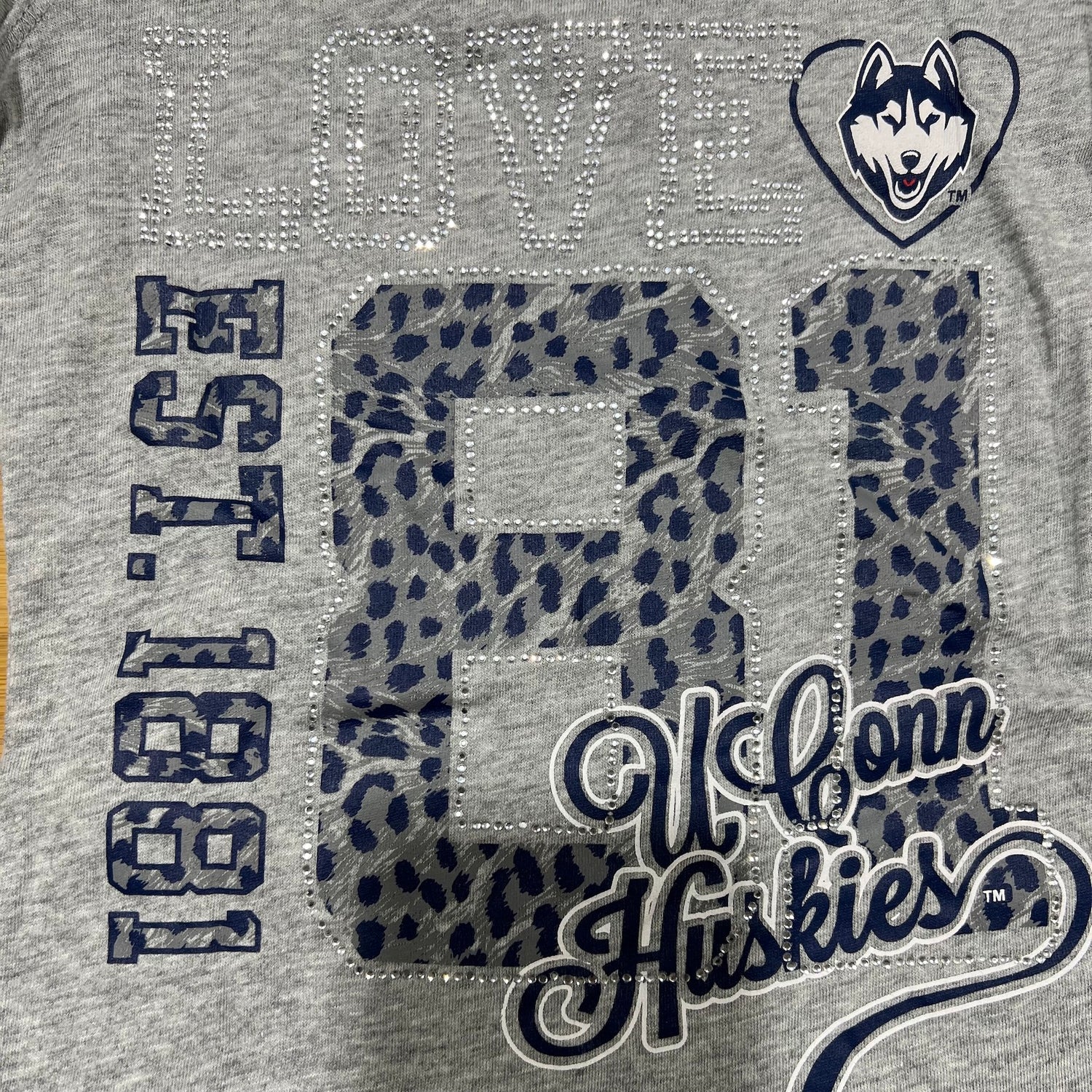 UConn Huskies Youth Girls Gray Retro '81 Bling T-Shirt by Rivalry Threads - Sizes XS-XL