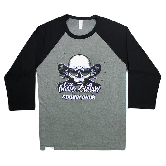 Custom Graphic T Shirt Skater Outlaw Raglan In Gray N Black