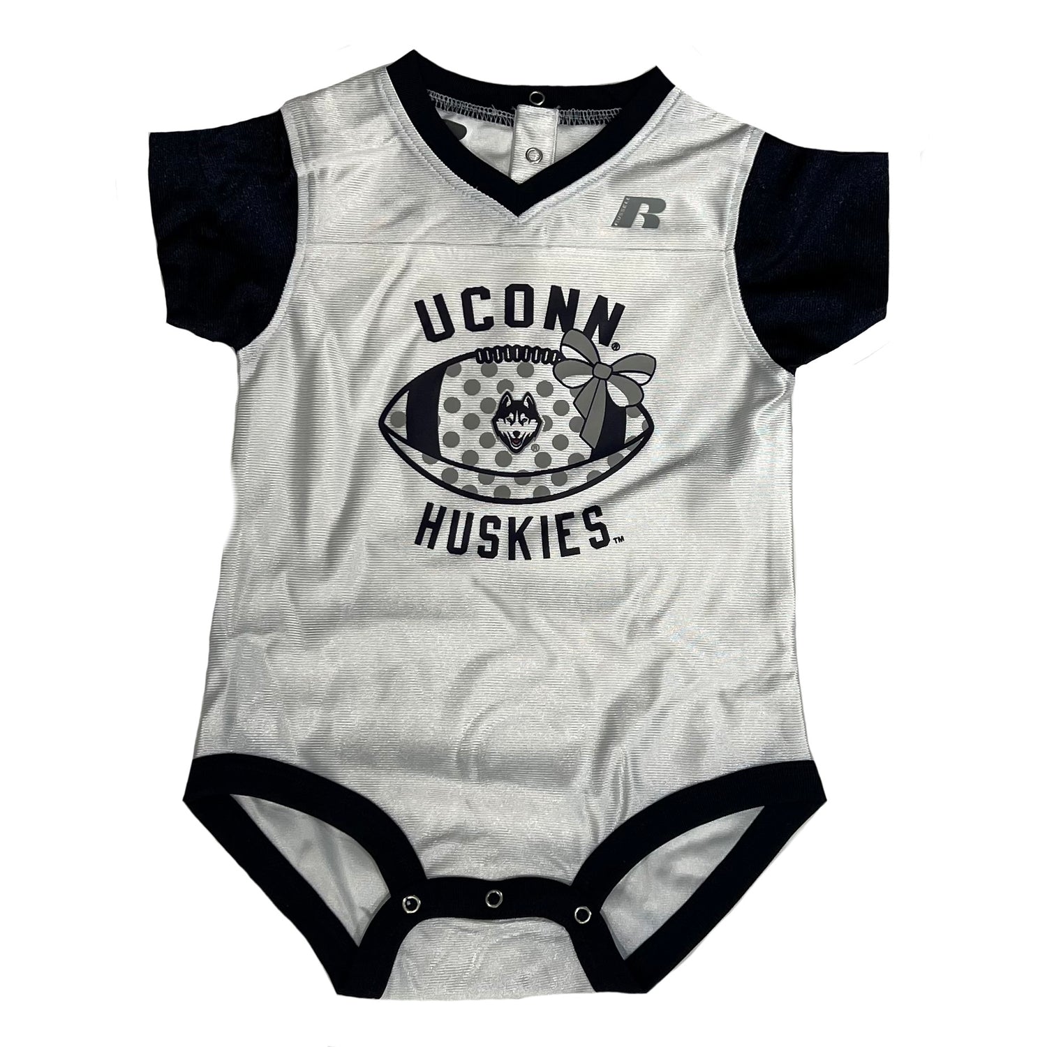UConn Huskies Infant White Football Sleeper by Russell Sports - Sizes 12M-24M