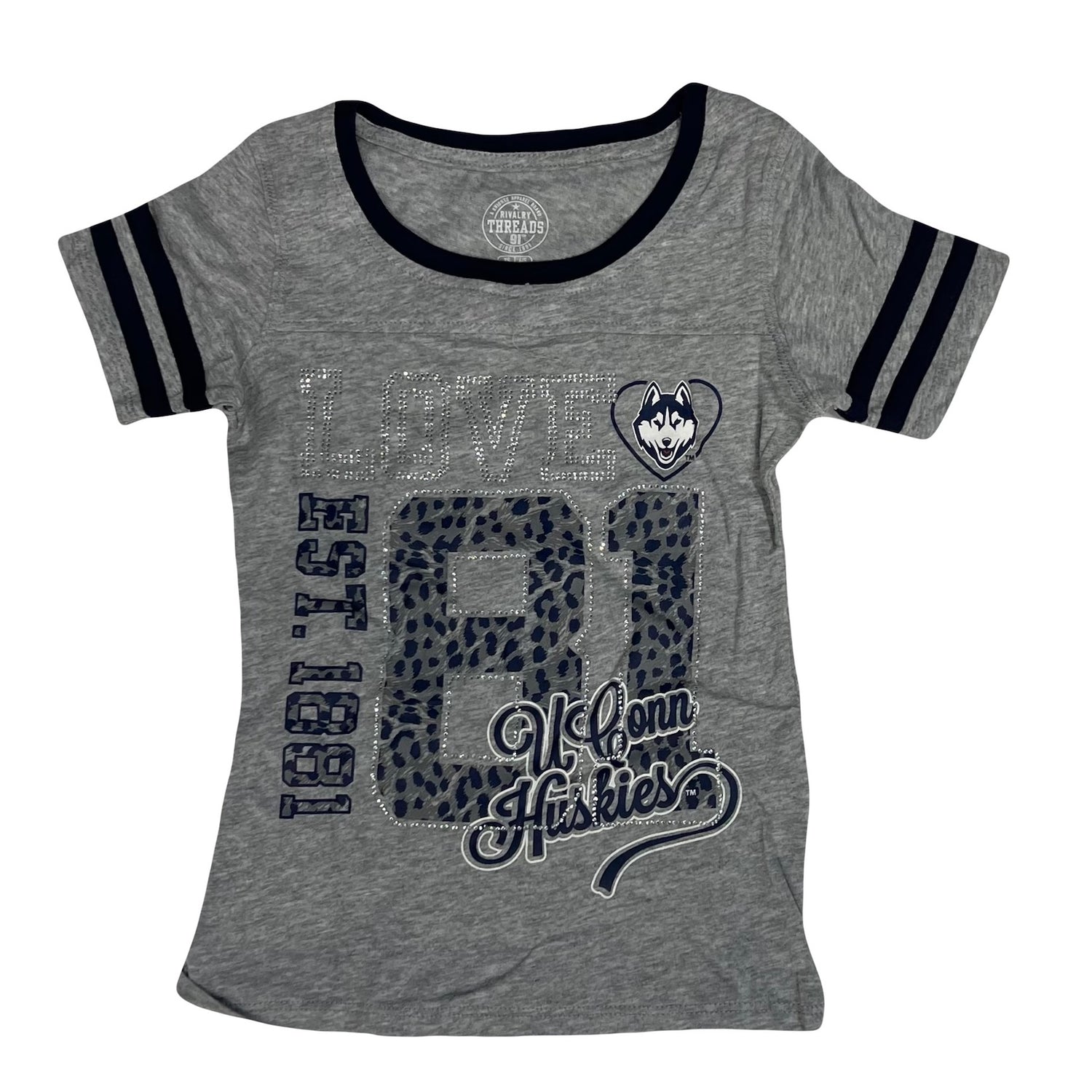 UConn Huskies Youth Girls Gray Retro '81 Bling T-Shirt by Rivalry Threads - Sizes XS-XL